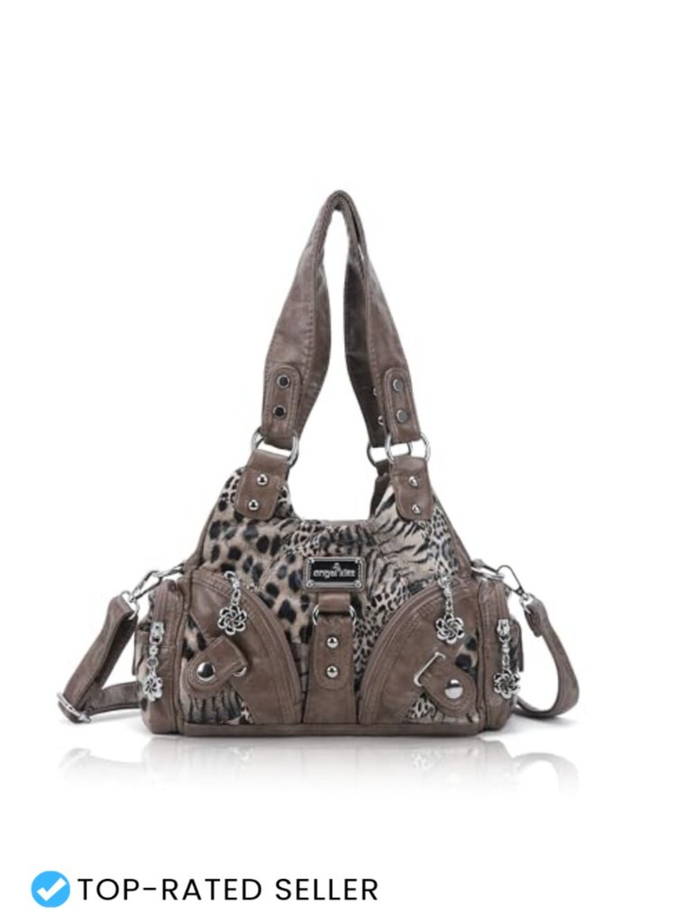 Vegan Leather Hobo Shoulder Bag Multi-Pocket Tote with Zipper